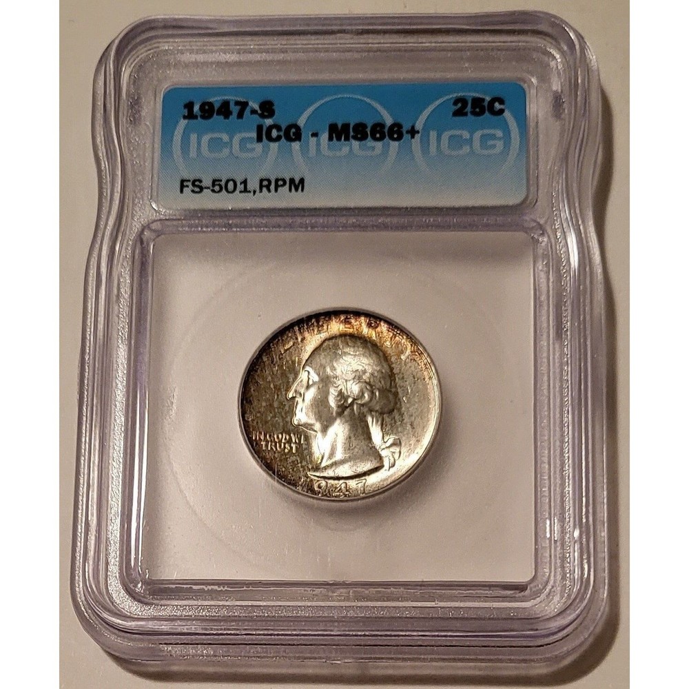 1947 S/S Washington Quarter RPM Variety FS-501 Unc MS66+ ICG